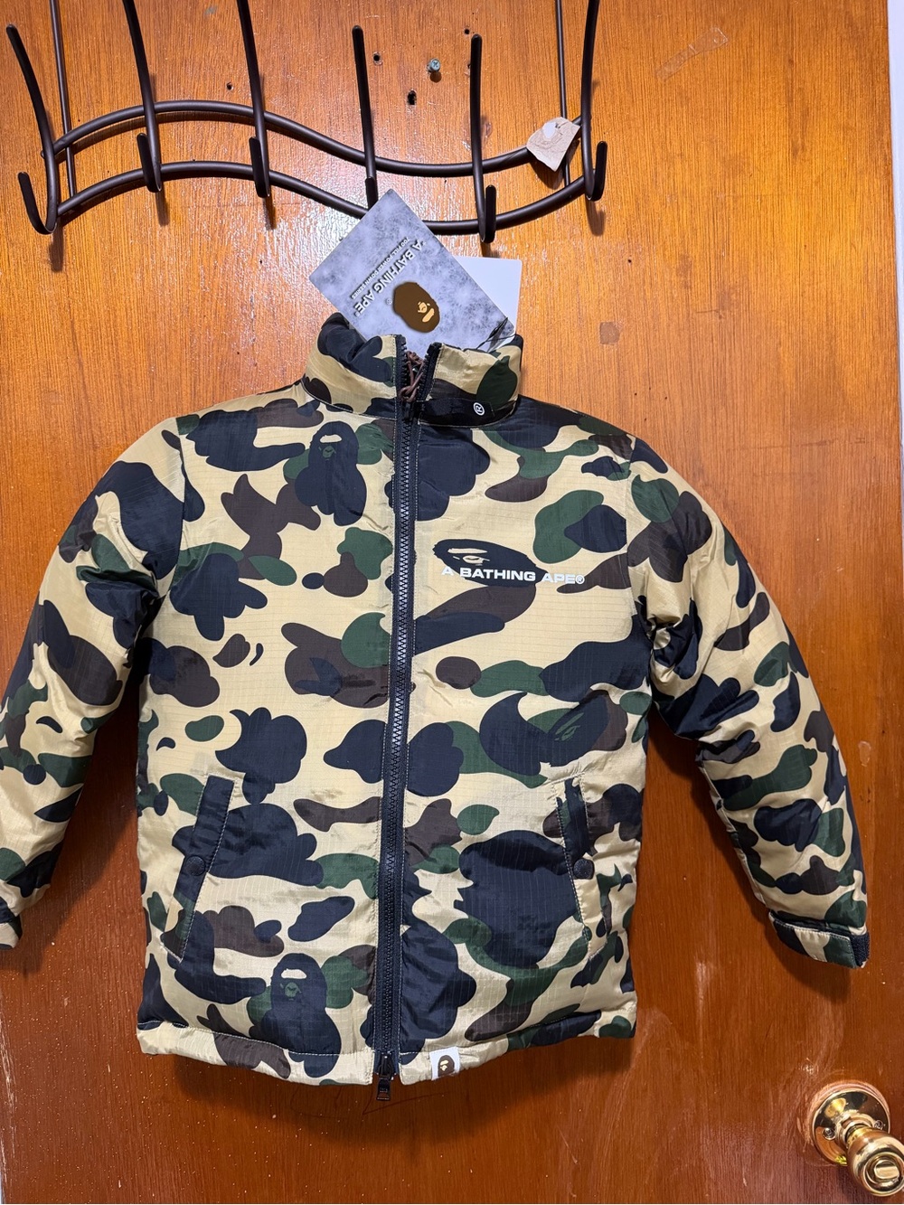 Bape Kids Camo Puffer Jacket - Green/Black/Tan